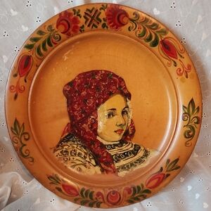 Decorative Wooden Plate with Romanian Folk Art Design